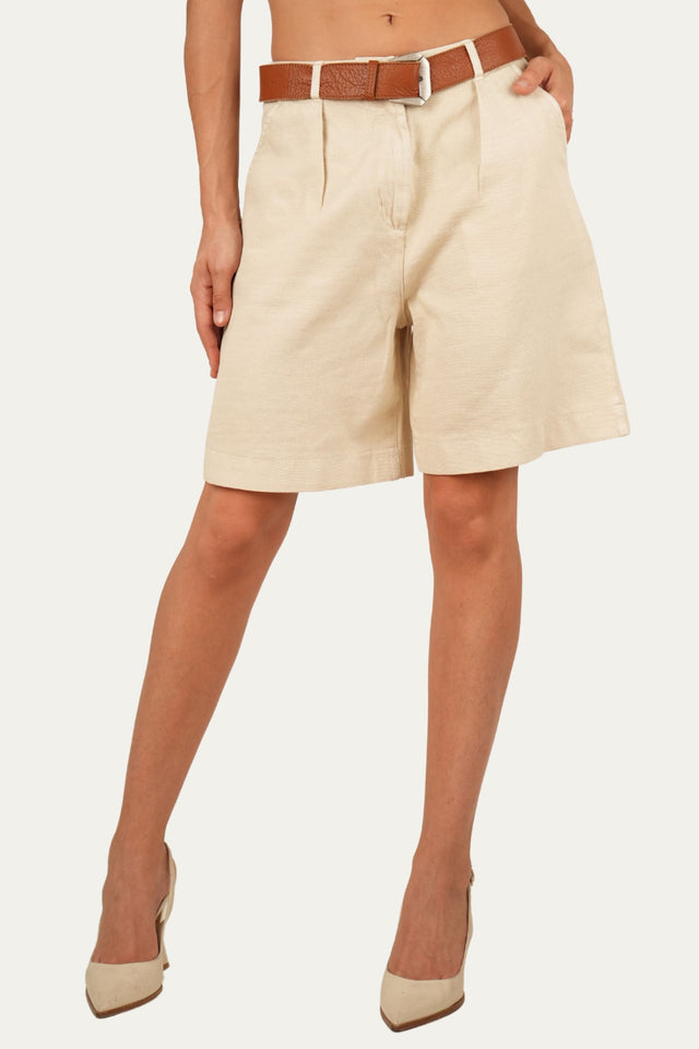 Bermuda in Cotone slegato - Ecru