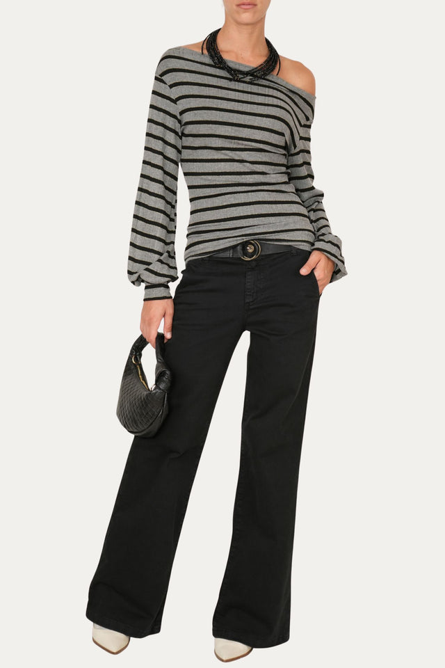 Pantalone palazzo LIA cotone gabardina - Nero