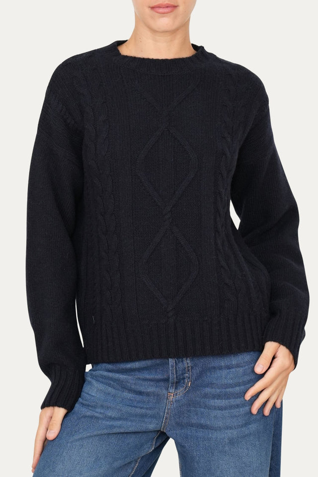 Maglione TRECCE e ROMBI misto cashmere - Navy