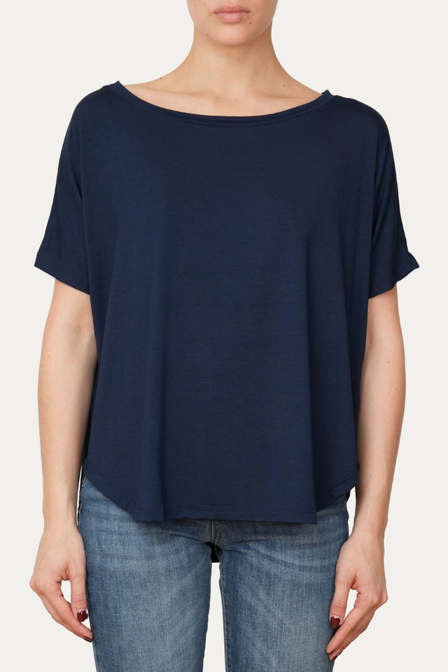 Maglia scollo barca spalla scesa corta Viscosa - Blu