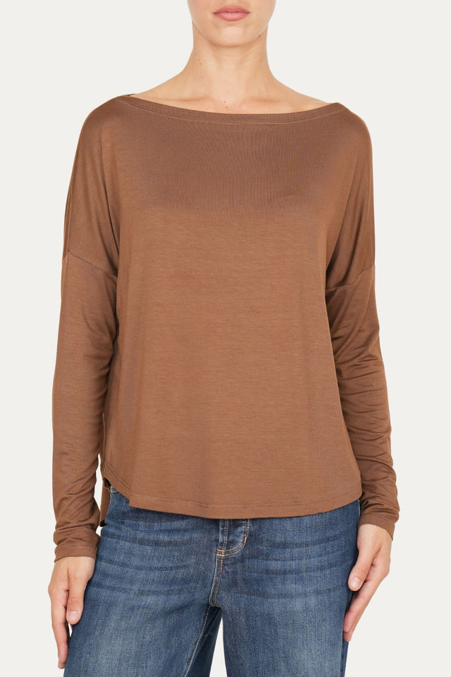 Maglia scollo barca spalla scesa Viscosa - Moka