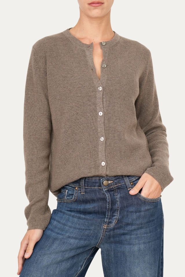 Cardigan manica lunga con bottoni misto cashmere - Noce