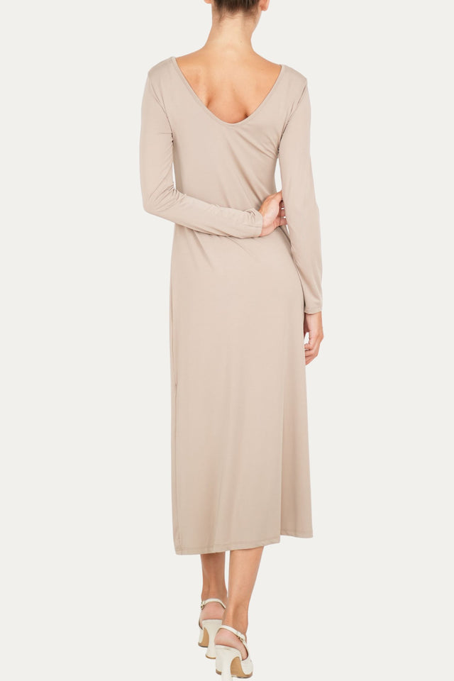 Abito lungo in modal scollo ampio - Fango