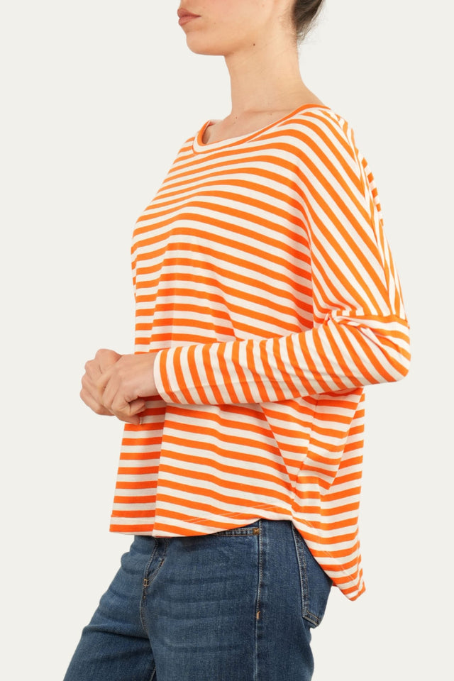 Maglia scollo a barca in cotone a righe Florida - Arancio
