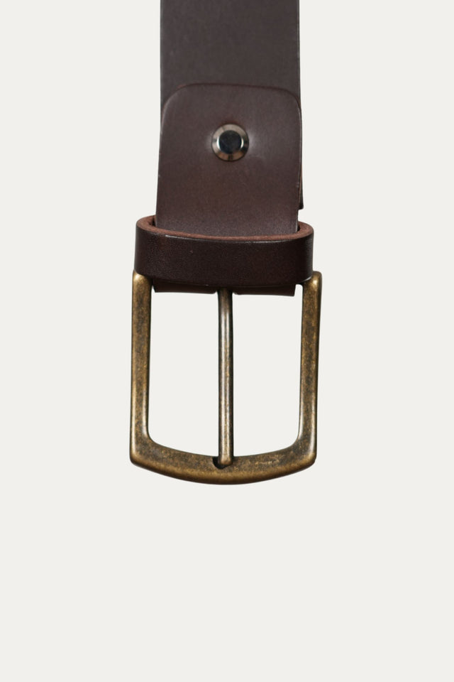 Cintura in pelle regolabile con fibbia ottone vecchio - Moro
