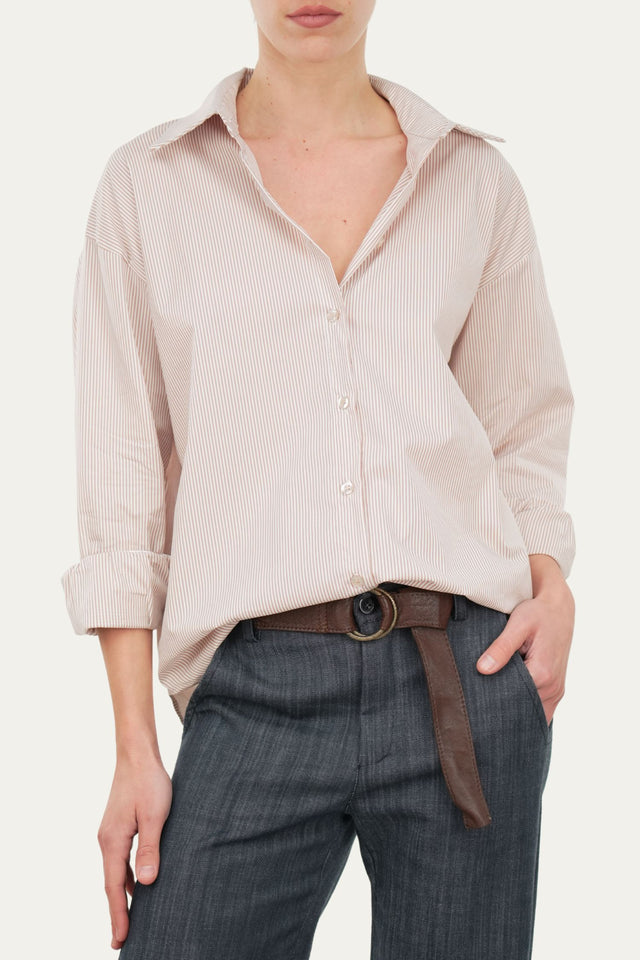Camicia righe regular fit - Moka