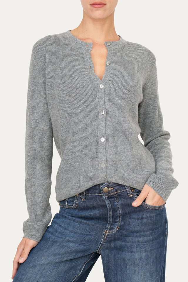 Cardigan manica lunga con bottoni misto cashmere - Grigio