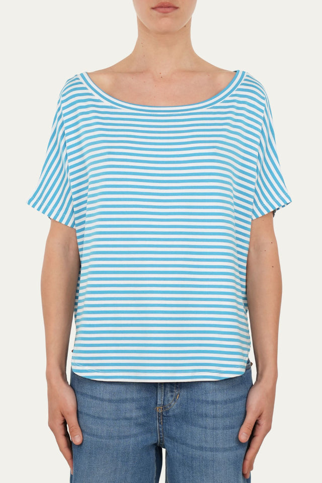 Maglia scollo barca spalla scesa corta righe Florida - Turchese