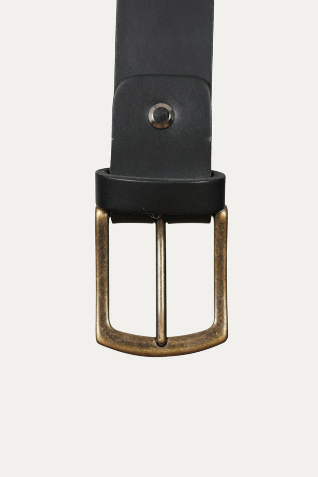 Cintura in pelle regolabile con fibbia ottone vecchio - Nero