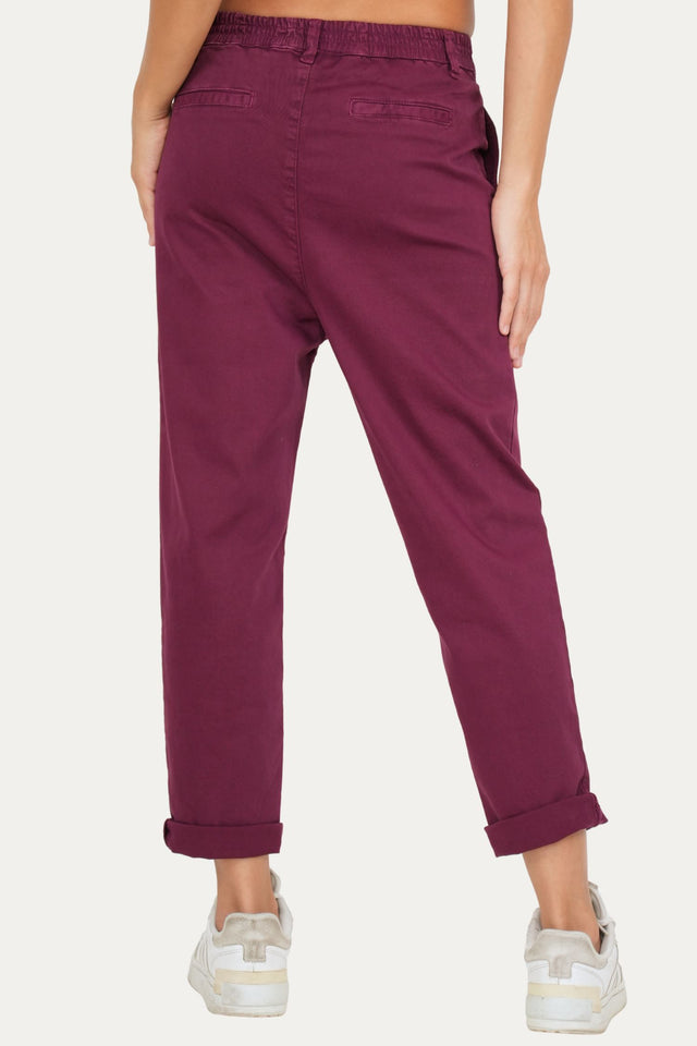 Pantalone boyfriend SALLY cotone gabardina - Vino