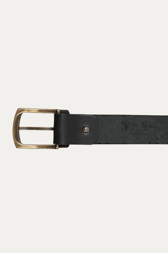 Cintura in pelle regolabile con fibbia ottone vecchio - Nero