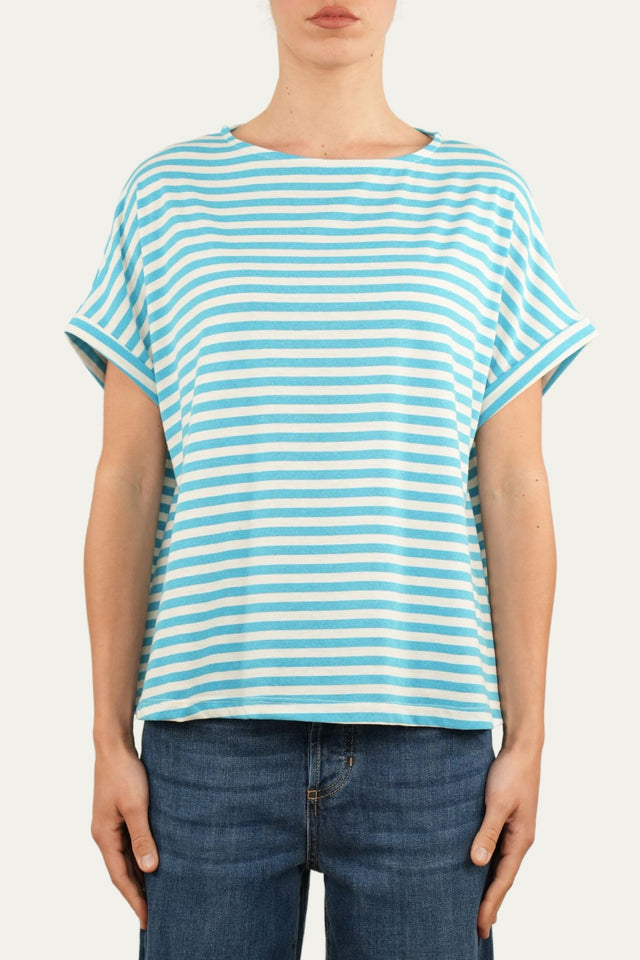 T-shirt a barchetta cotone a righe Florida - Turchese