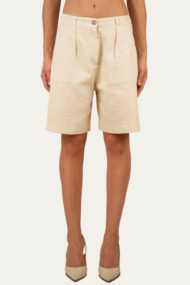 Bermuda in Cotone slegato - Ecru