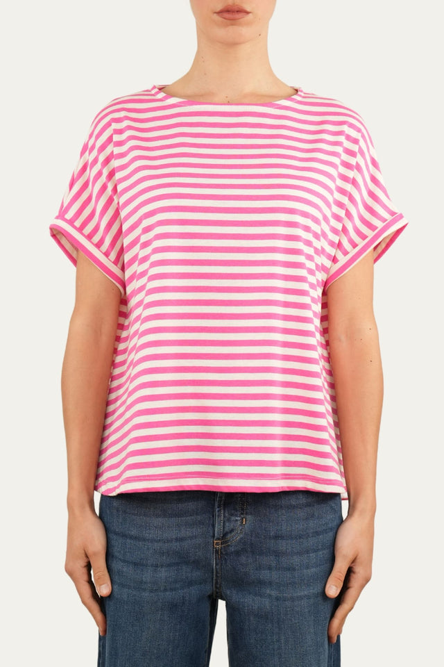 T-shirt a barchetta cotone a righe Florida - Fuxia