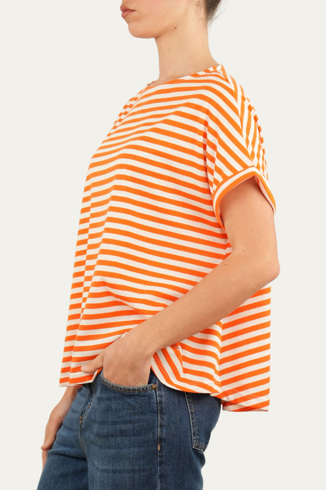 T-shirt a barchetta cotone a righe Florida - Arancio