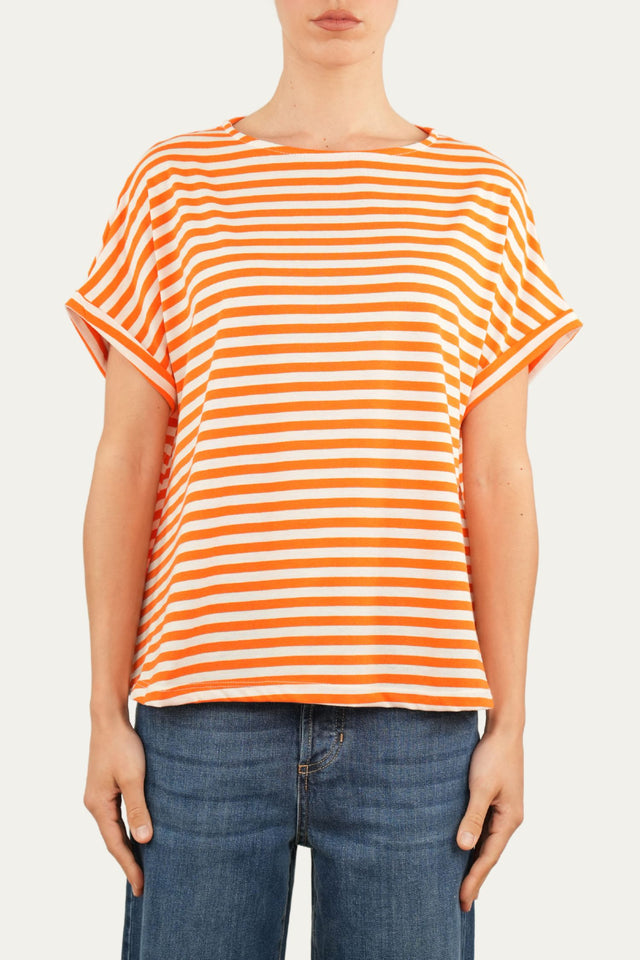 T-shirt a barchetta cotone a righe Florida - Arancio