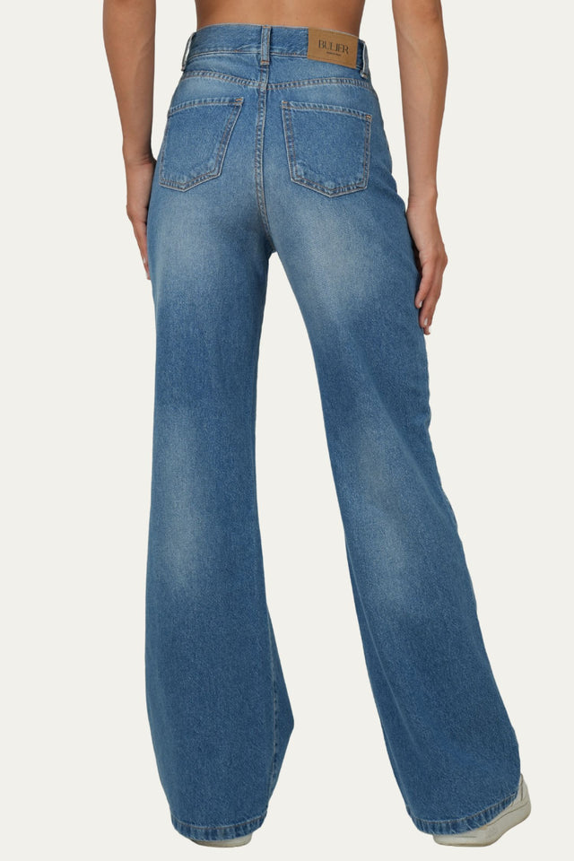 Jeans palazzo a vita alta MARY tessuto slegato - Denim Blu