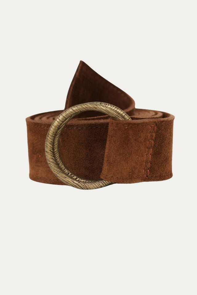 Cintura doppio anello in camoscio - Tabacco