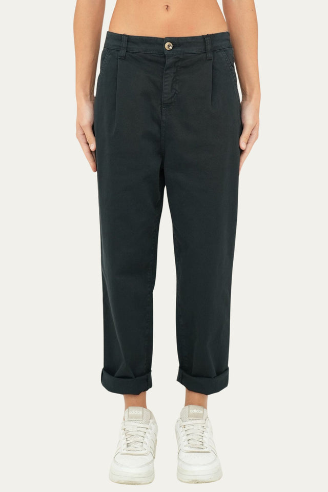 Pantalone boyfriend SALLY cotone gabardina - Blu Notte
