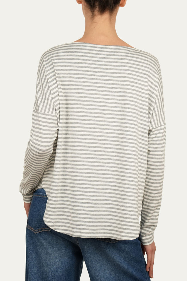 Maglia scollo barca spalla scesa righe Florida Viscosa - Perla