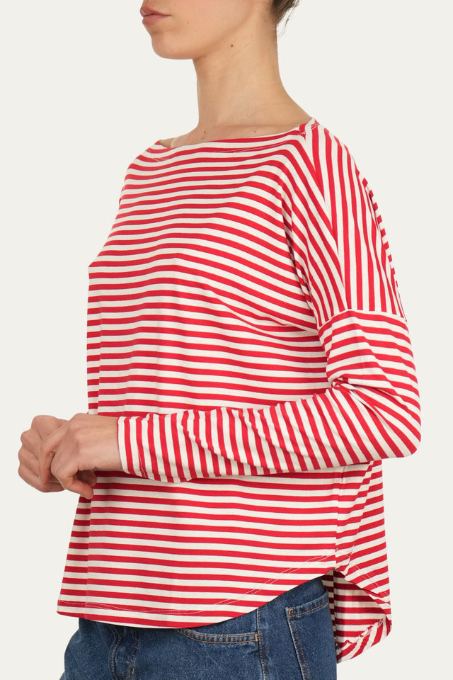 Maglia scollo barca spalla scesa righe Florida Viscosa - Rosso