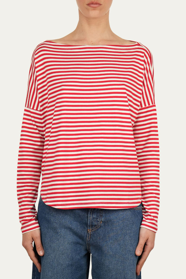 Maglia scollo barca spalla scesa righe Florida Viscosa - Rosso