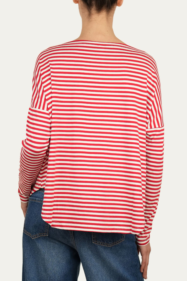 Maglia scollo barca spalla scesa righe Florida Viscosa - Rosso