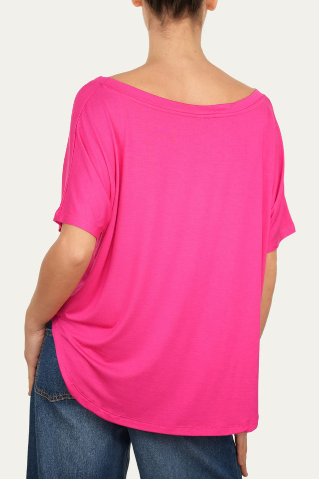 Maglia scollo barca spalla scesa corta Viscosa - Fucsia