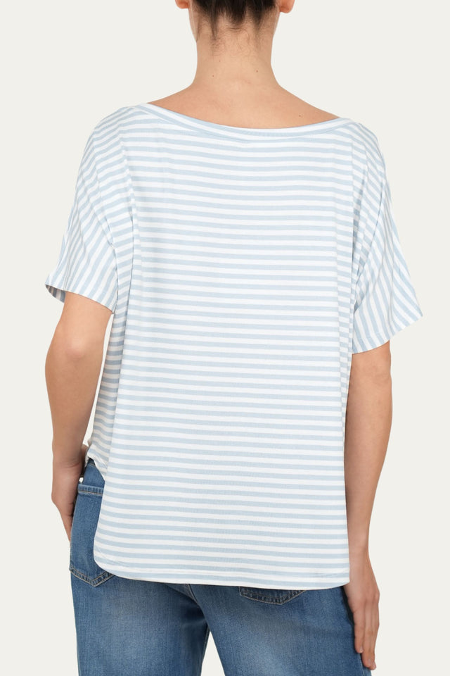 Maglia scollo barca spalla scesa corta righe Florida - Cielo