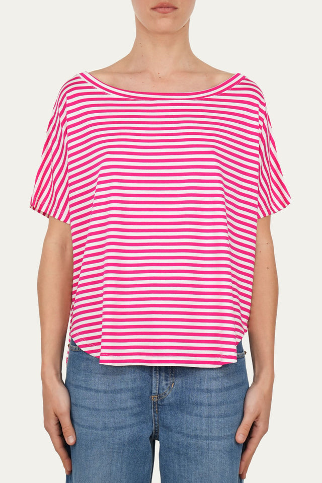 Maglia scollo barca spalla scesa corta righe Florida - Fucsia