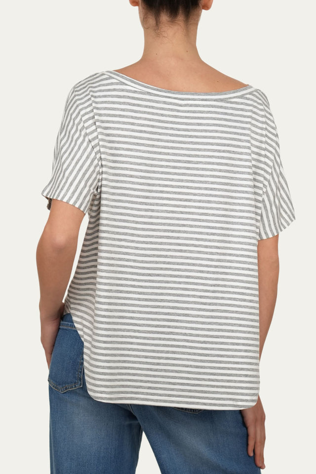 Maglia scollo barca spalla scesa corta righe Florida - Perla