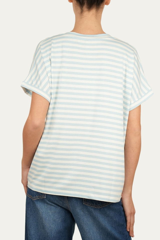 Maglia scollo a V righe Boston Viscosa - Cielo