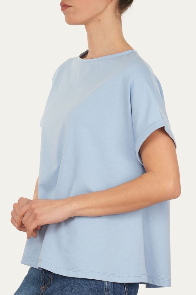 T-shirt a barchetta cotone - Celeste Pastello