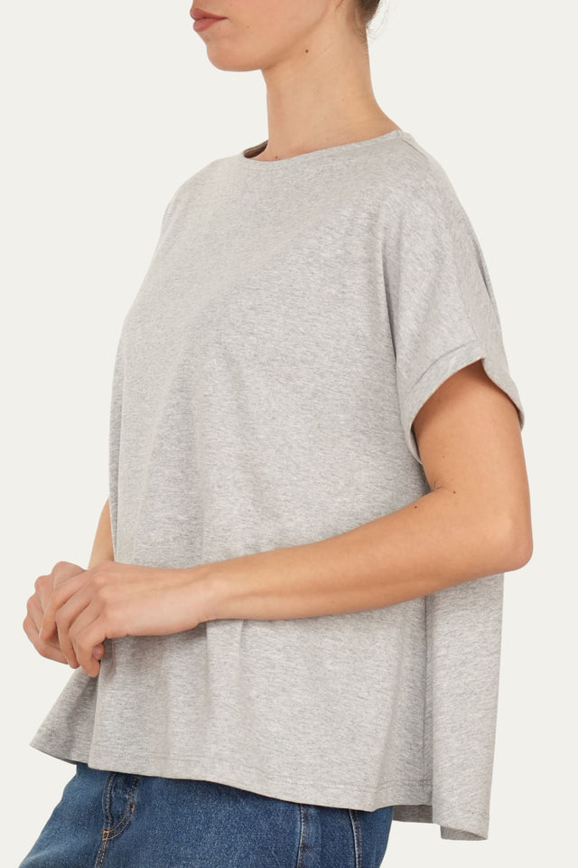 T-shirt a barchetta cotone - Grigio Chiaro