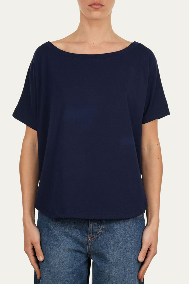 Maglia scollo a barca maniche corte Cotone - Blu