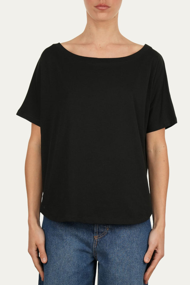 Maglia scollo a barca maniche corte Cotone - Nero