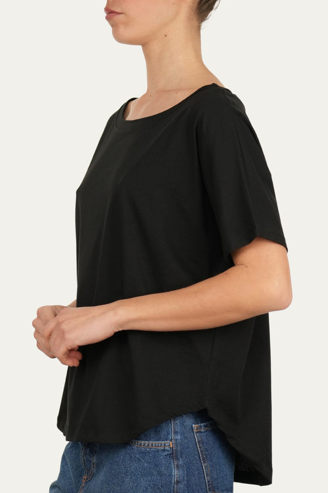 Maglia scollo a barca maniche corte Cotone - Nero