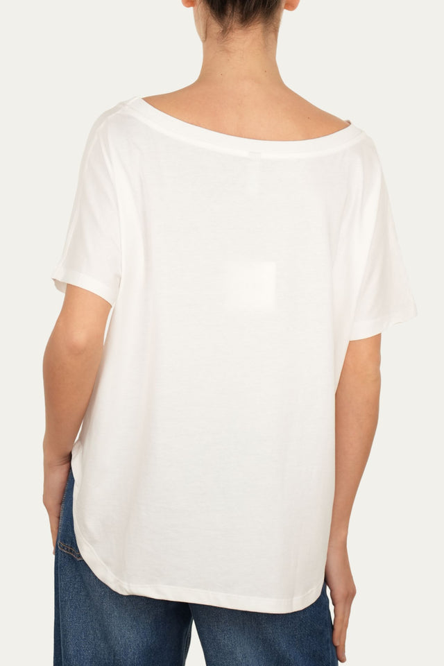 Maglia scollo a barca maniche corte Cotone - Panna