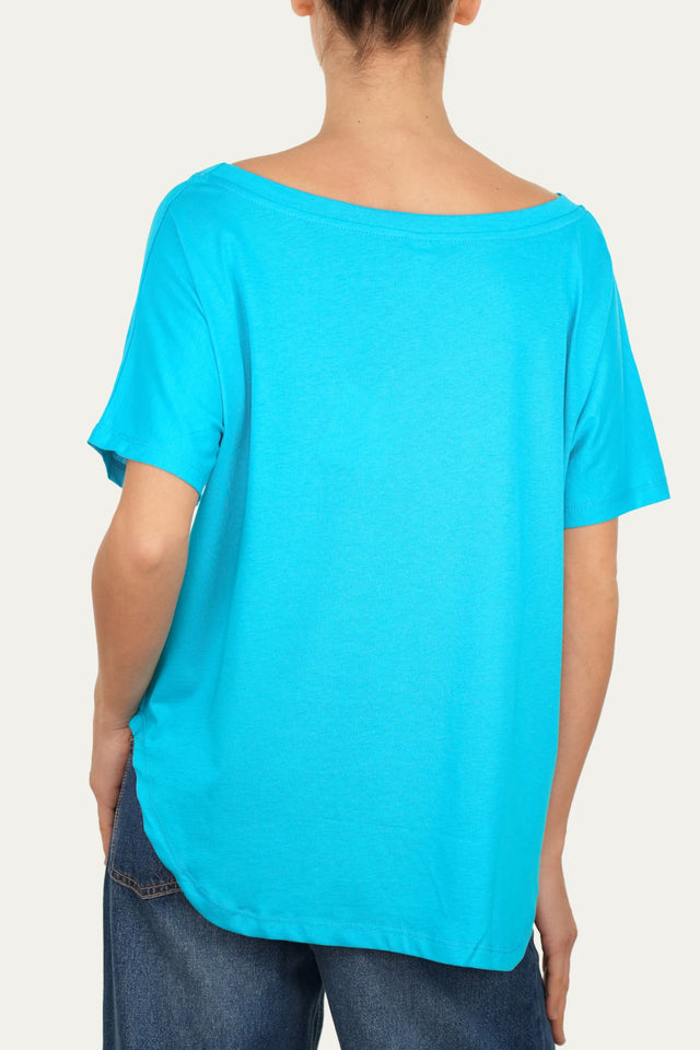 Maglia scollo a barca maniche corte Cotone - Turchese