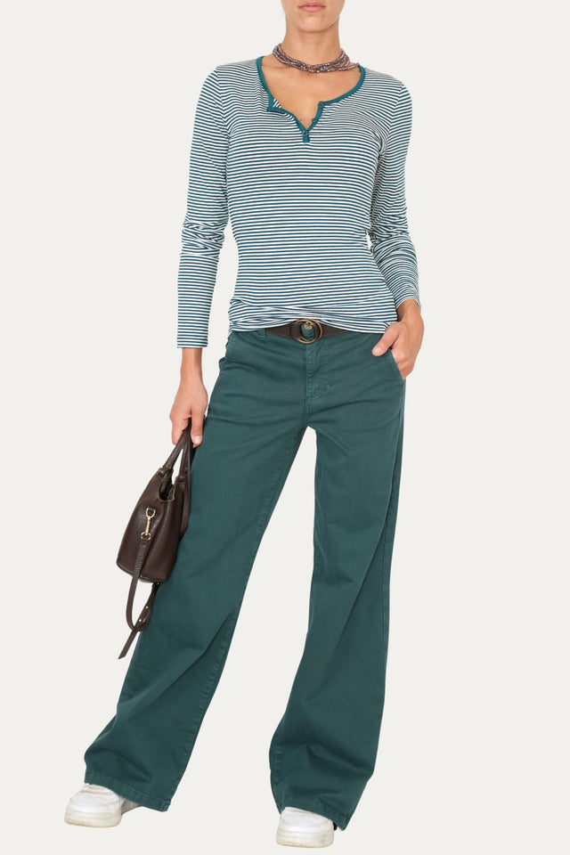 Pantalone palazzo LIA cotone gabardina - Ottanio