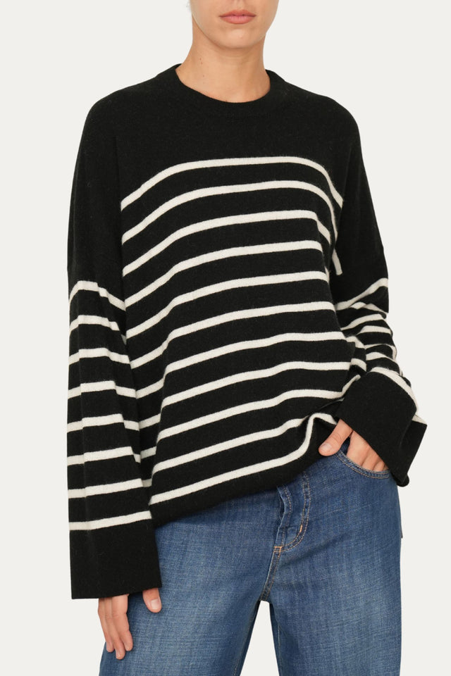 Maglione morbido a righe - Nero/Panna