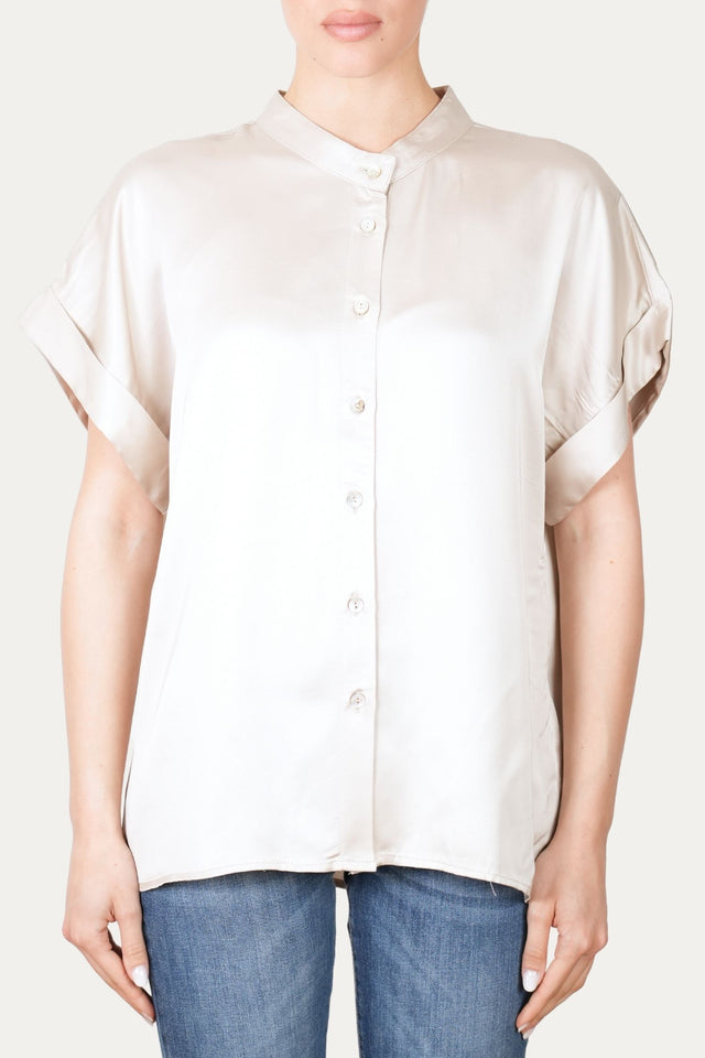 Blusa coreana a maniche corte in raso di viscosa - Champagne