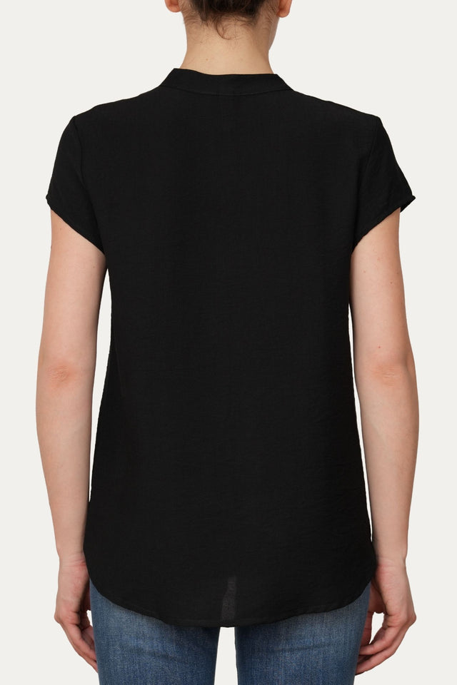 Blusa scollo a V con bottoni in viscosa strutturata - Nero