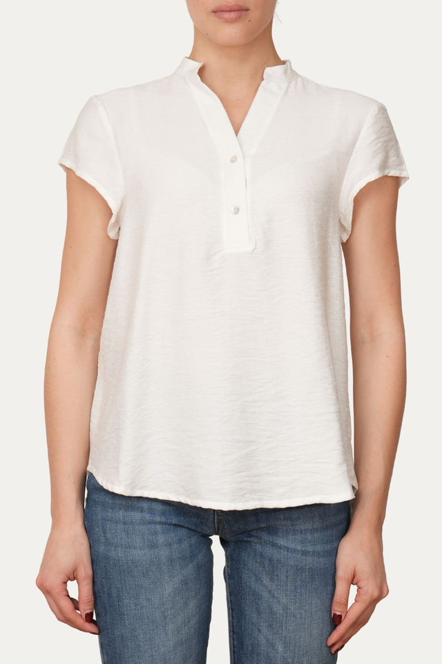 Blusa scollo a V con bottoni in viscosa strutturata - Bianco