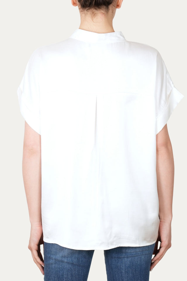 Blusa coreana a maniche corte in raso di viscosa - Perla