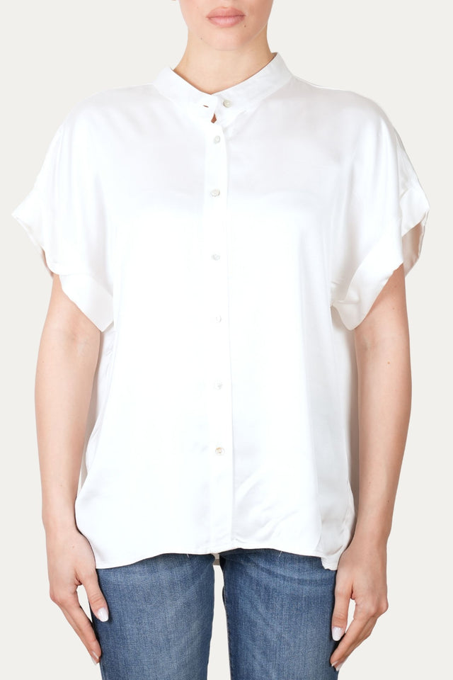Blusa coreana a maniche corte in raso di viscosa - Perla
