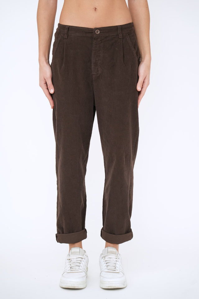 Bulier - Pantalone boyfriend SALLY velluto mille righe - Moro - Elisa Paglia