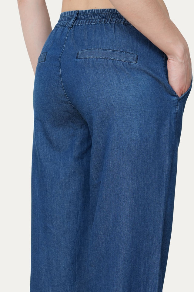 Pantalone palazzo LIA in chambray - Lavaggio Scuro