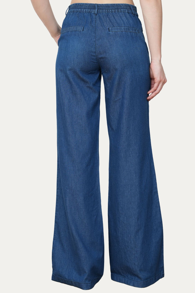 Pantalone palazzo LIA in chambray - Lavaggio Scuro