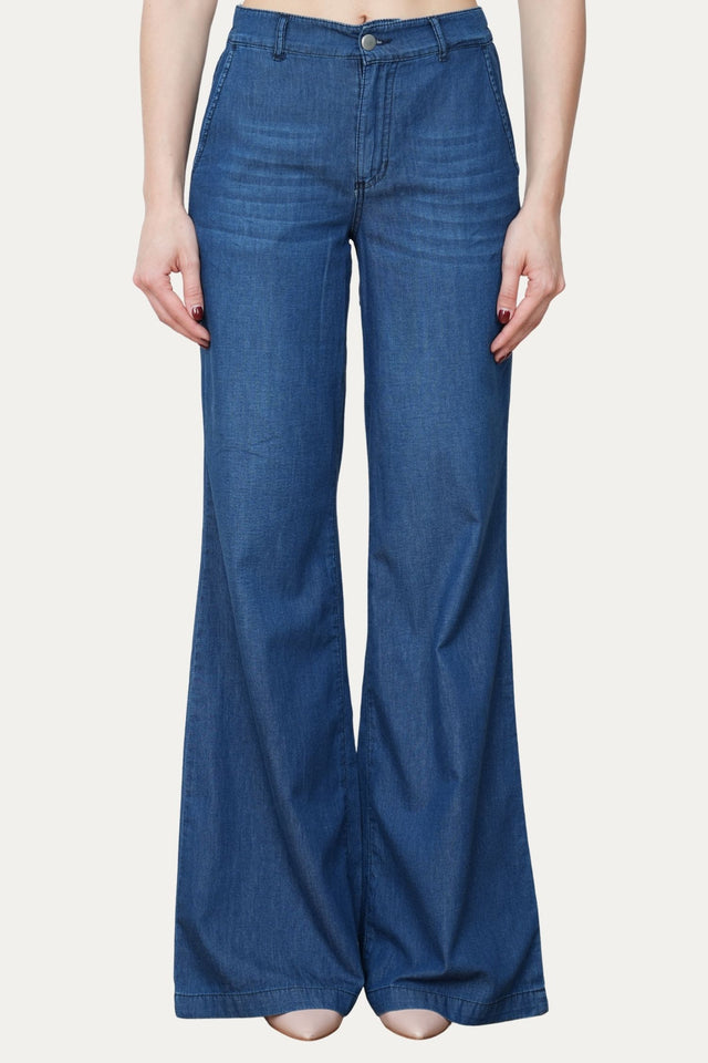 Pantalone palazzo LIA in chambray - Lavaggio Scuro